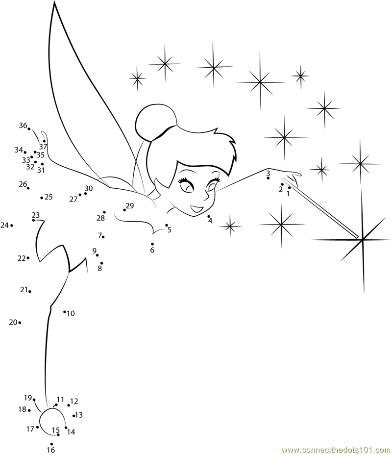 Connect the Dots Tinkerbell with Magic Stick (Cartoons > Tinker Bell ...